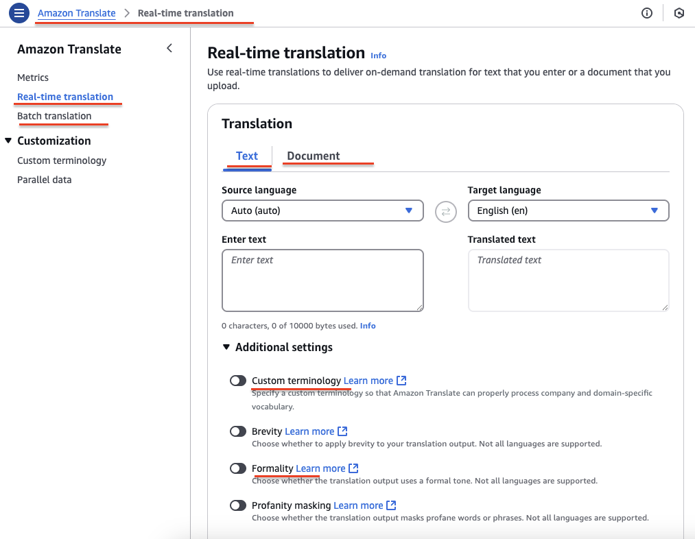 aws-translate-console